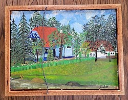 Original WWII German Oil Painting of an Army Infantry EM by Heil. Oil Painting of German Cottage Scene by Schott on Reverse Side