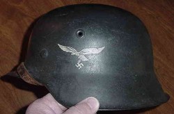 Nazi Luftwaffe M42 Single Decal “Named” Combat Helmet with Liner and Chinstrap...$525 SOLD