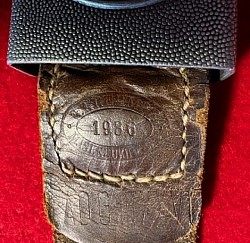 Nazi Reichsarbeitdienst (RAD) EM Belt Buckle with 1936-Dated Leather Tab and 