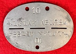 Nazi Luftwaffe Flak Soldier’s “Dog Tag” Identification Disk...$65 SOLD