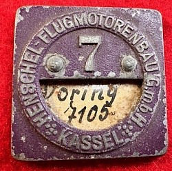 Nazi-Era Henschel Aircraft Engine Plant in Kassel Worker's Badge...$85 SOLD