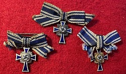 Nazi Miniature Mother's Crosses in Gold, Silver and Bronze Finish...$150 set SOLD