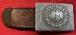 Nazi Army EM Belt Buckle by Rare Maker C. Balmberger of Nürnberg with Leather Tab Dated 1937...$195 SOLD